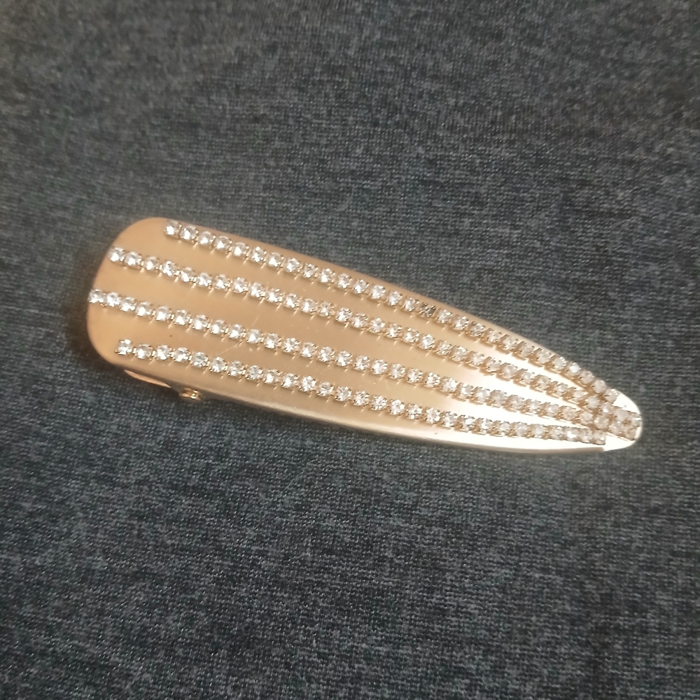 5/$25 Gold-Tone Crystal Row Large Hair Barrette Clip Vintage Glam — image 7 of 7